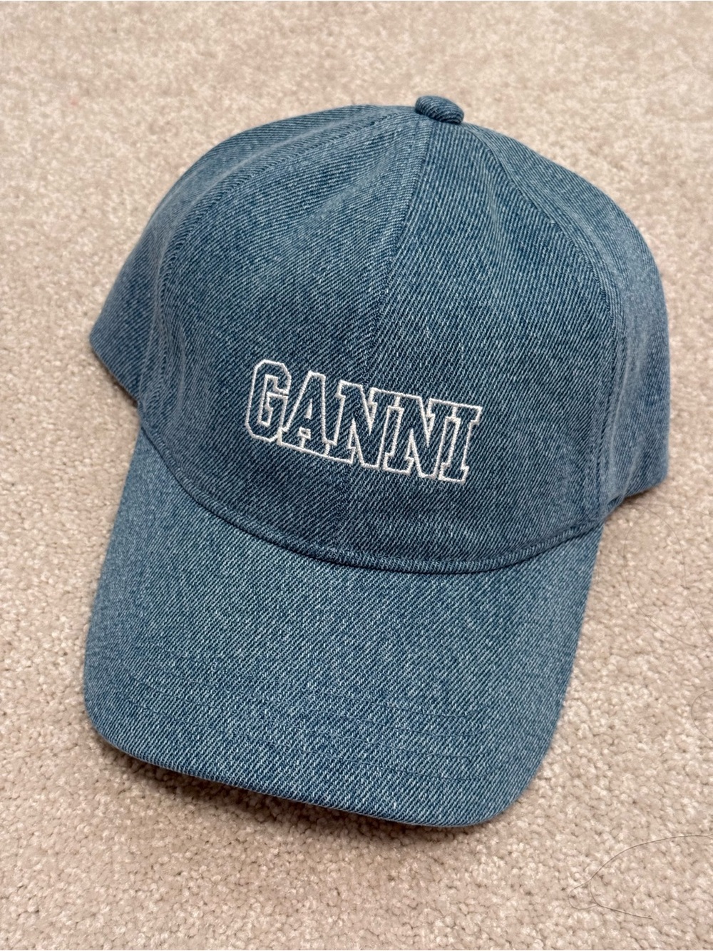 Ganni Logo Embroidery Denim Baseball Cap